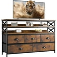 Black Dresser with Wood Open Shelves 5 Drawers Dresser TV Stand for 55