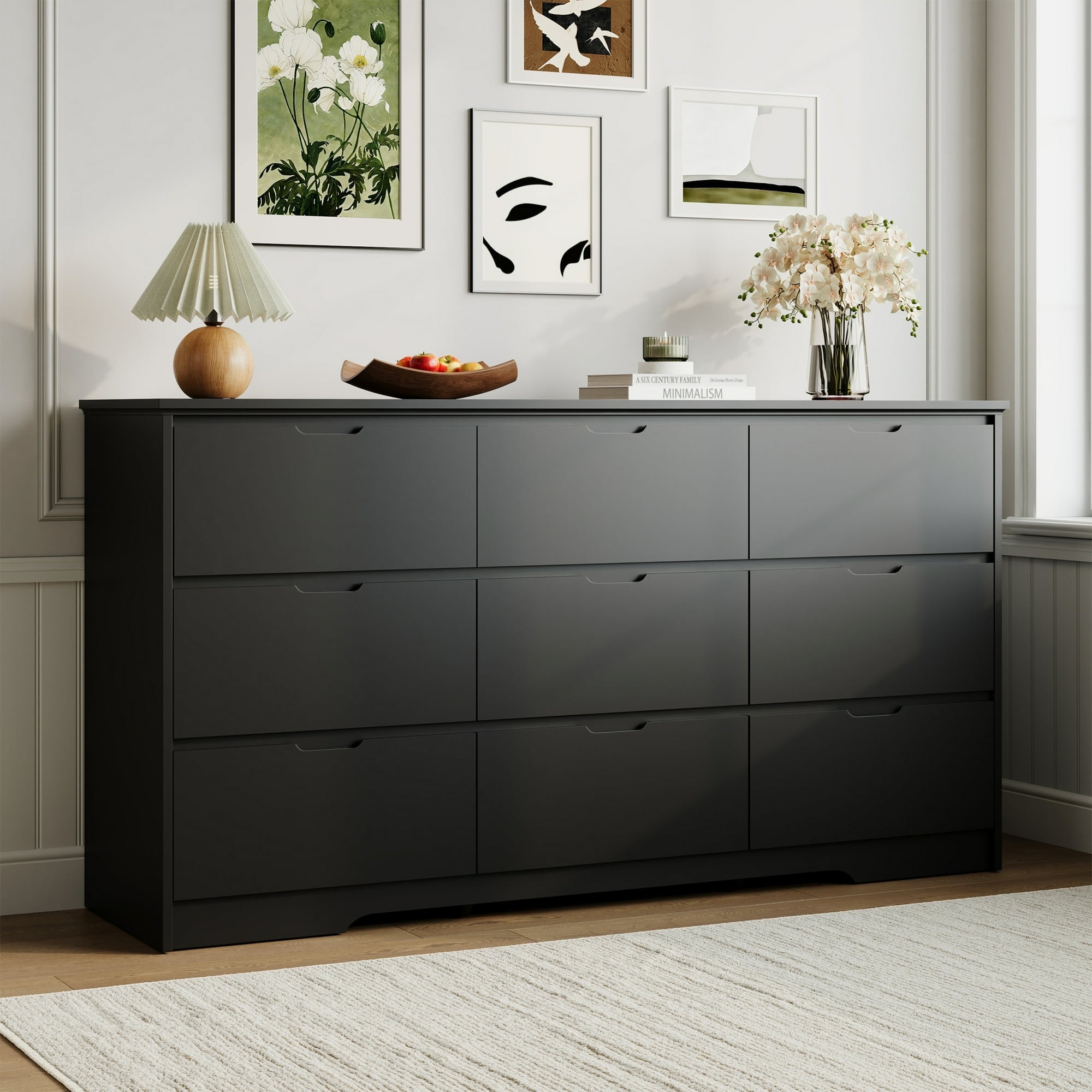 YouTrend 9 Black Drawer Dresser W/ Hidden Handles,Modern Adult Wood ...