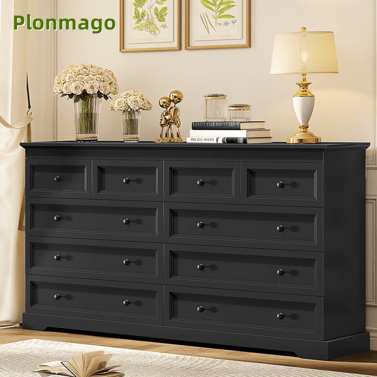 large black dresser Plonmago for Bedroom,10 Drawers Dresser, 55