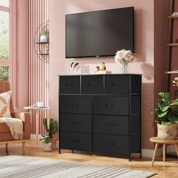 Black Dresser for Bedroom, 9 Drawers Dresser Chest Of Drawers, Storage Dresser Closet For Living Room, Bedroom, Hallway