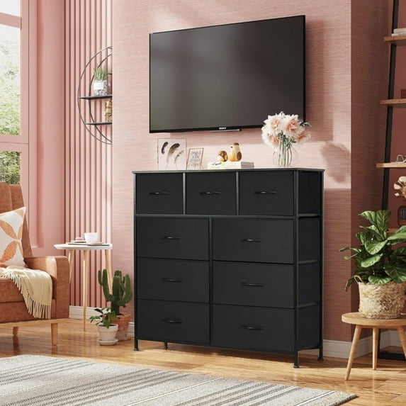 Black Dresser for Bedroom, 9 Drawers Dresser Chest Of Drawers, Storage Dresser Closet For Living Room, Bedroom, Hallway