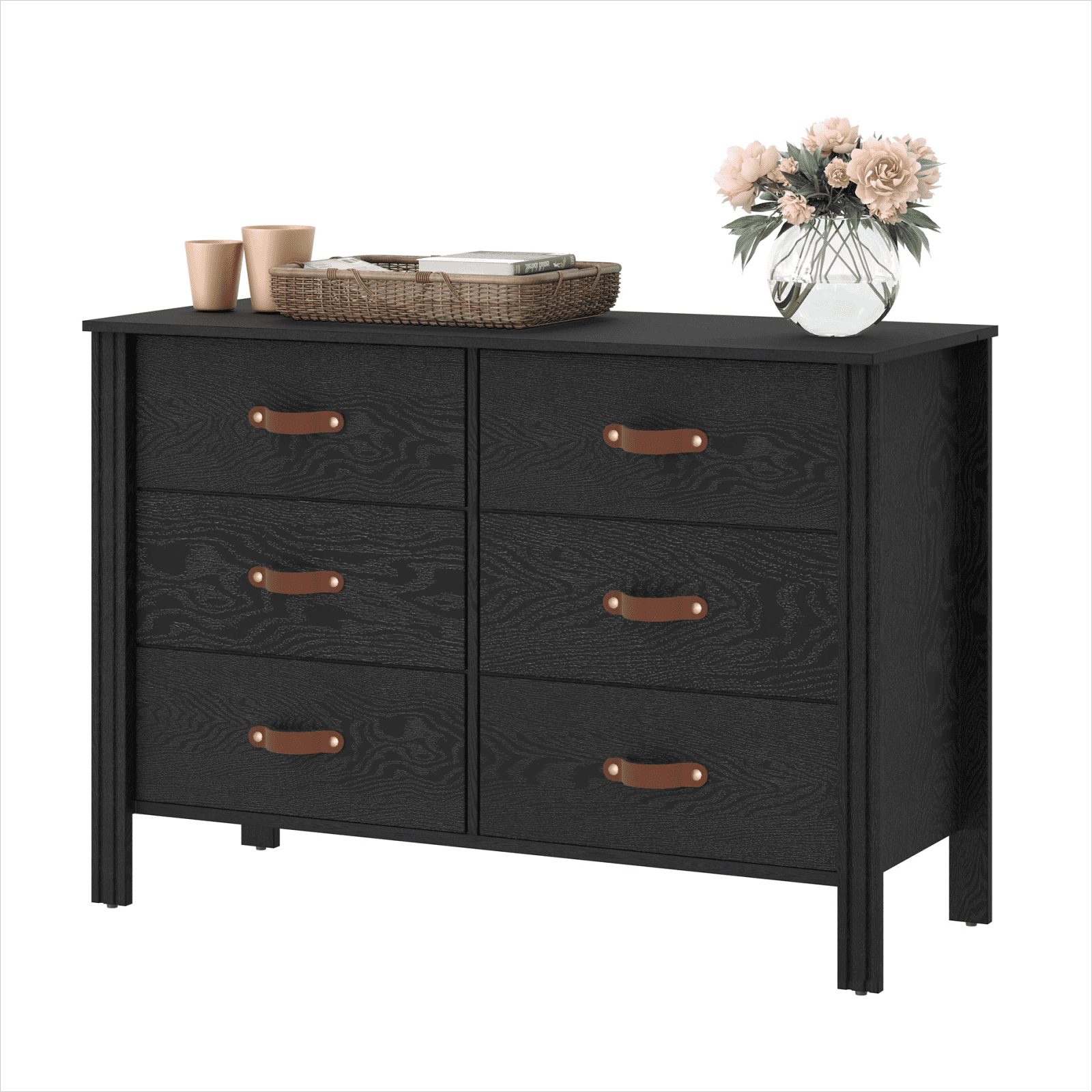 Black Dresser for Bedroom, Wood Kids Dresser with 6 Drawers, Farmhouse ...
