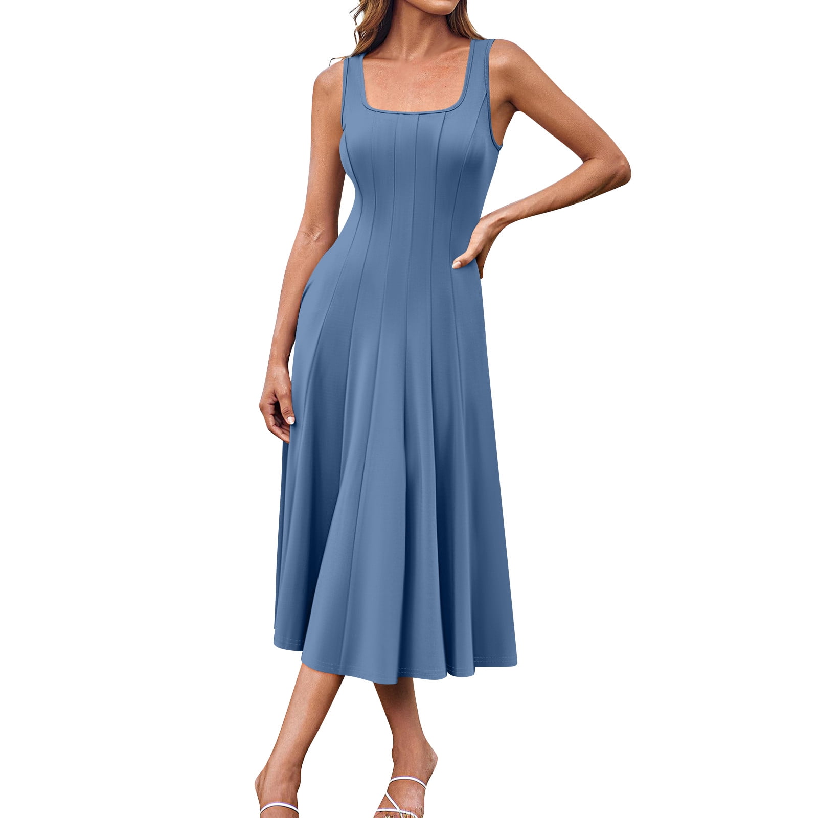 spaghetti strap linen midi dress Linen Blend Sleeveless Black Midi Dress Black / M