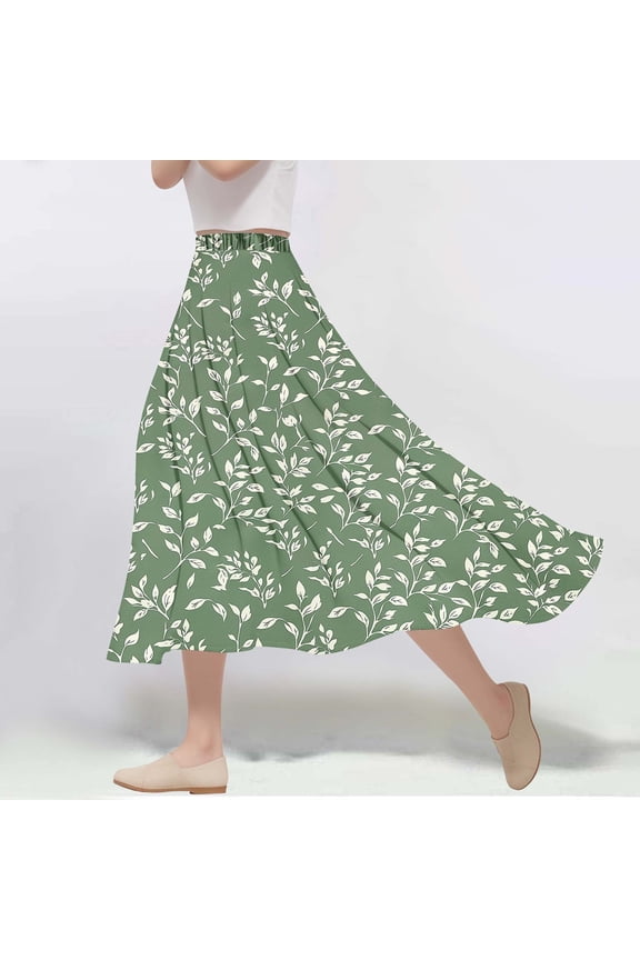 Black Dresses for Women LEBONYARD Lace Skirt with Sheer Panels,Women's Fashion Printing A Character Elastic Waist Big Leisure Skirt Green L