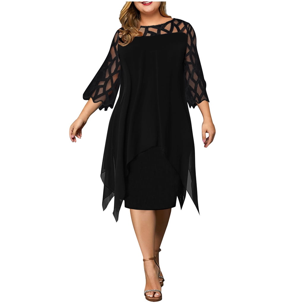 chiffon overlay black knee length dress