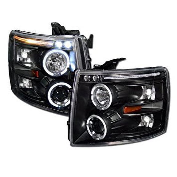 Black Drl Led 2*Halo Rims Projector Head Lights Signal Chevy Silverado