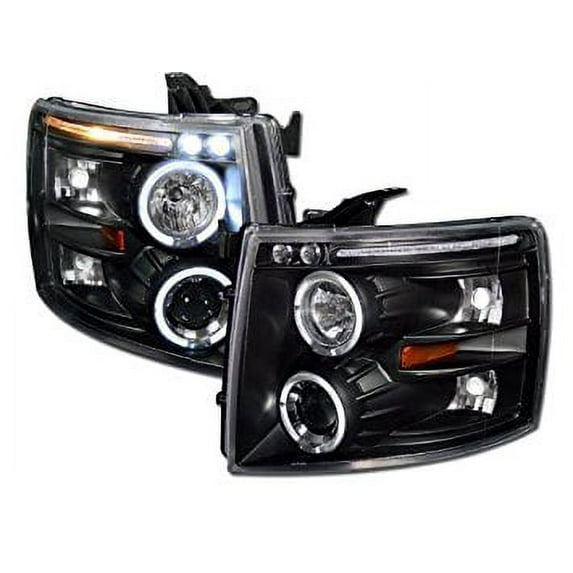 Black Drl Led 2*Halo Rims Projector Head Lights Signal Chevy Silverado