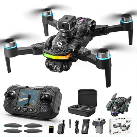 Black Drone With 1080P Screen Remote Control Brushless Motor And Cool Lights With Storage Card Rc Quadcopter Altitude Hold And Obstacle Avoidance For Kids And Adults 1Pc