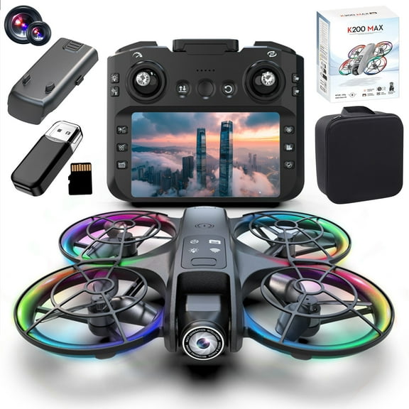 Black Drone With 4.5-Inch Screen Remote Control, Brushless Motor, Cool Led Lights, 2.4G Rc Quadcopter, Altitude Hold, Obstacle Avoidance For Kids And Adults, 7.3X6.1X1.96In 1.4Lb