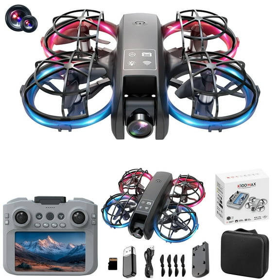 Black Drone With Esc Camera Cool Led Lights And 4.3 Inch Screen Remote Control For Kids Beginners Altitude Hold Headless Mode Photography 1.04 Lb Total Weight