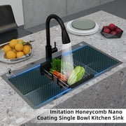 Black Drop In Kitchen Sink, 28/30/32 Inch Gunmetal Black Stainless Steel Single Bowl Topmount Sink with Pull Out Faucet, Drain Rack, Soap Dispenser & Accessories
