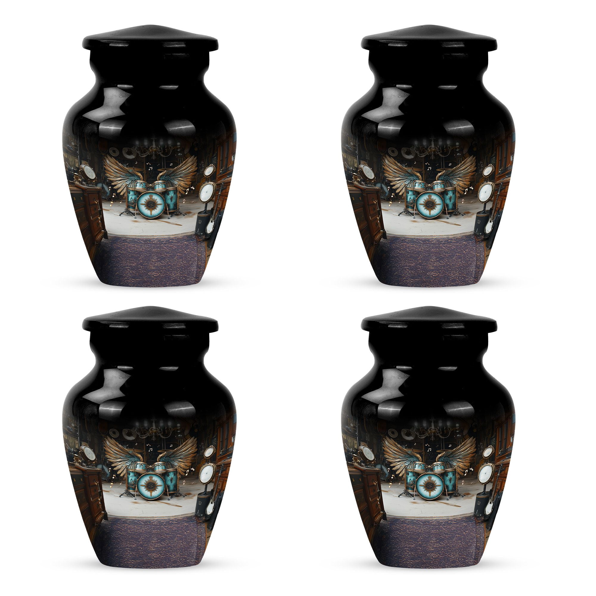 Black Drum Set mini Cremation urn for human ashes - small memorial urns ...