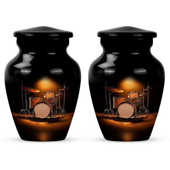 Black Drum set small cremation urns for human ashes - small funerals urns for human ashes 3 inch 2 pcs
