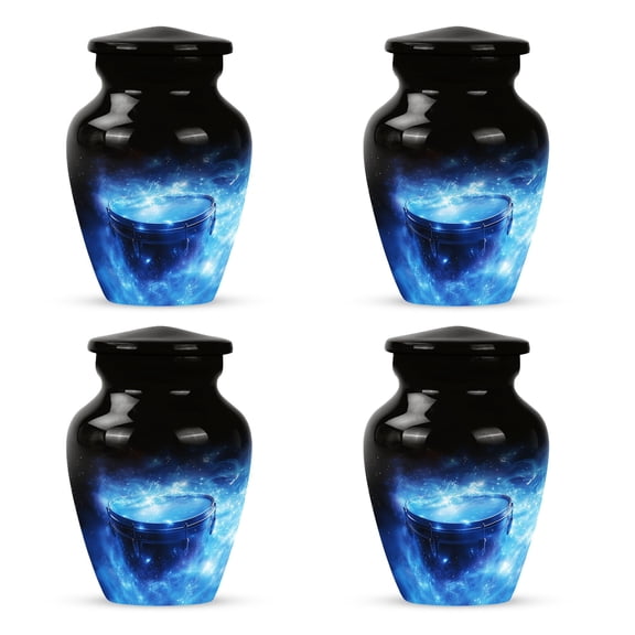 Black Drum small cremation urns for human ashes - mini funeral keepsake urn for adult human ashes 3 inch 4 pcs