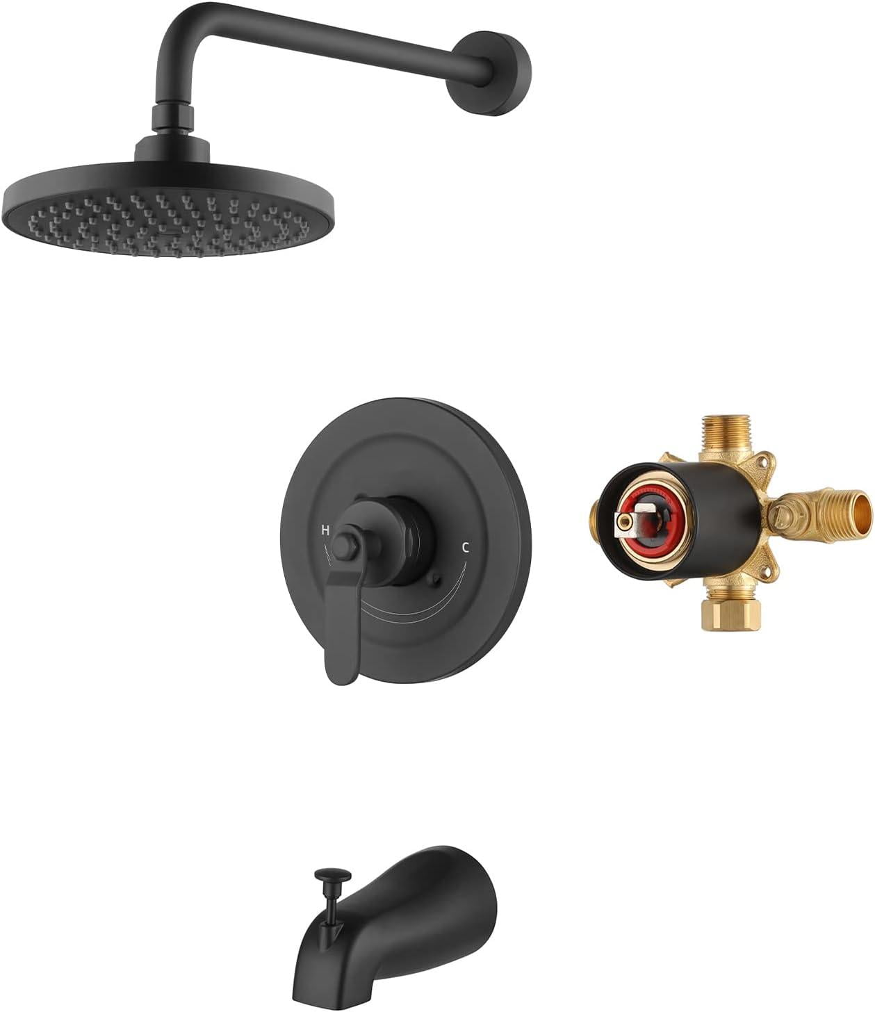 Black Dual Function Shower Faucet Set with Tub Spout，Shower Trim Kit