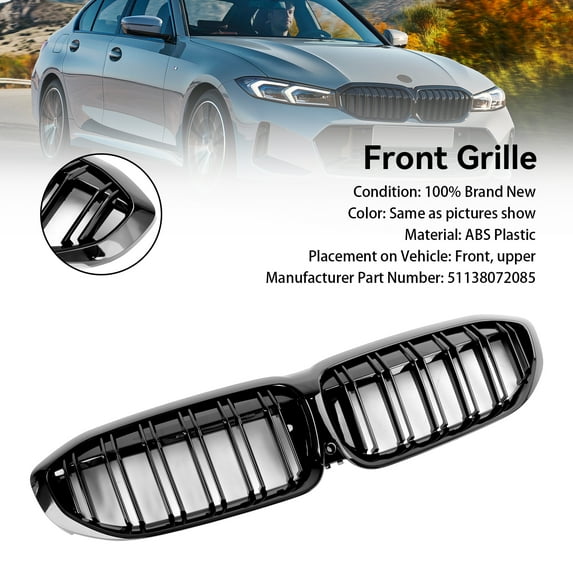 Black Dual Slat Kidney Grille Grill 51138072085 Fit for BMW 3 Series G20 2019-2022