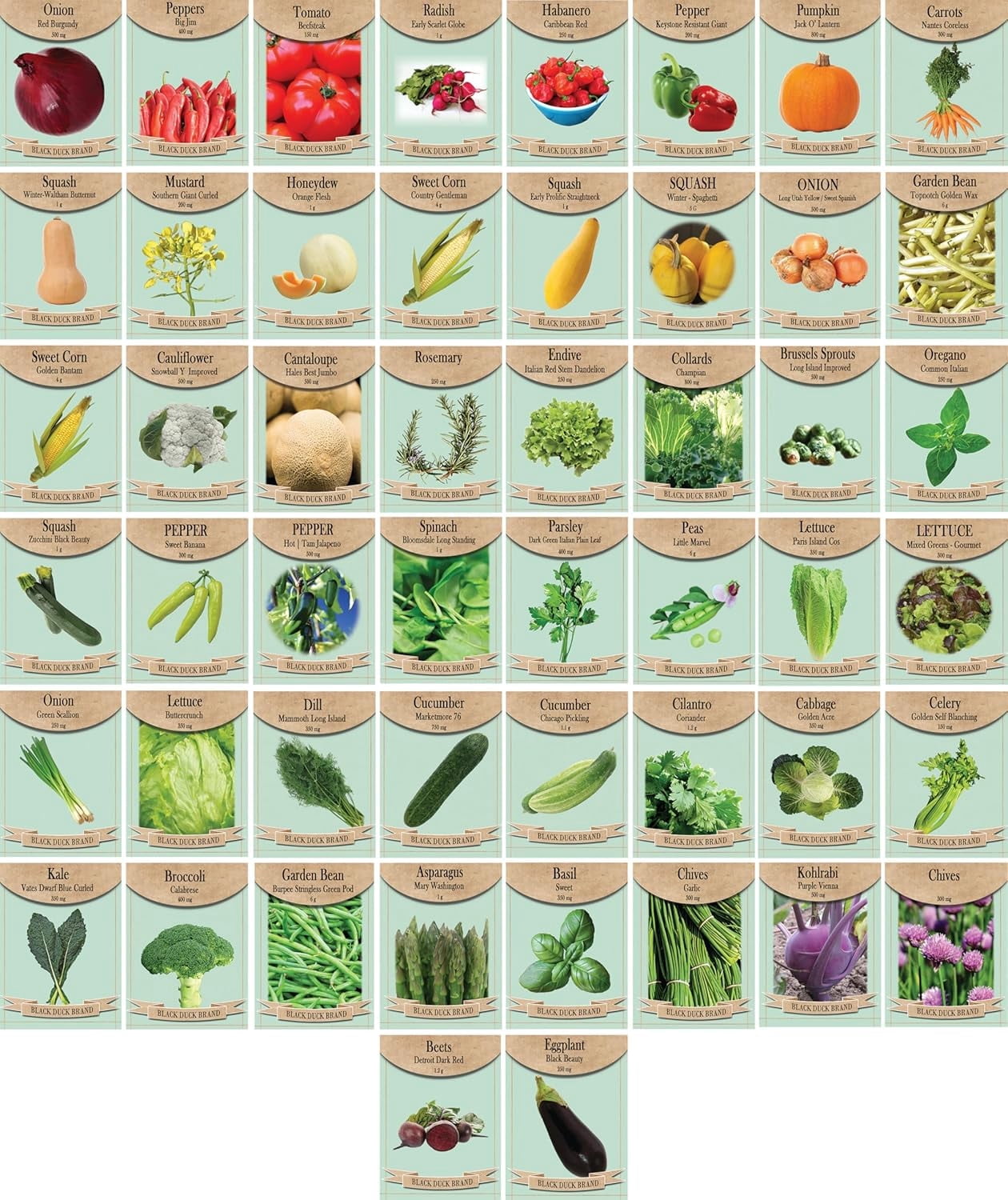 Black Duck Brand 50 Variety Herbs and Vegetables Plant Seeds
