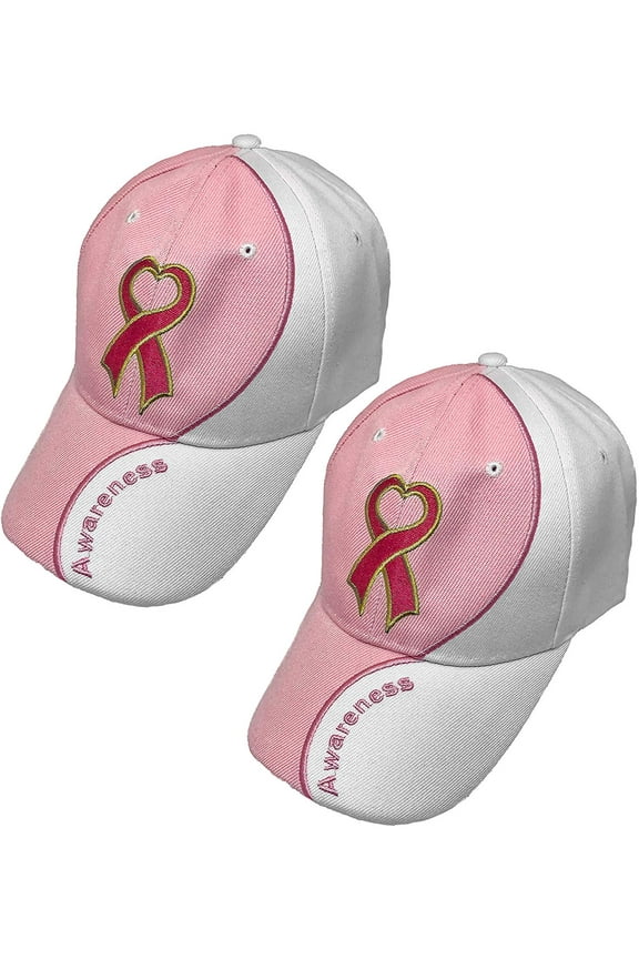Breast Cancer Awareness Pink Ribbon Adjustable Baseball Hat/Cap (2 Hats)