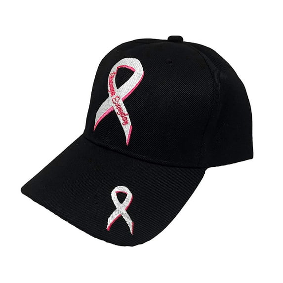 Black Duck Brand Breast Cancer Awareness Stronger Everyday Pink Ribbon Adjustable Baseball Hat/Cap (Black, 1 Hat)