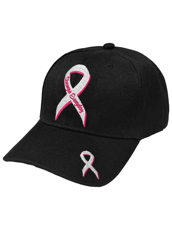Breast Cancer Awareness Stronger Everyday Pink Ribbon Adjustable Baseball Hat/Cap (Black, 1 Hat)