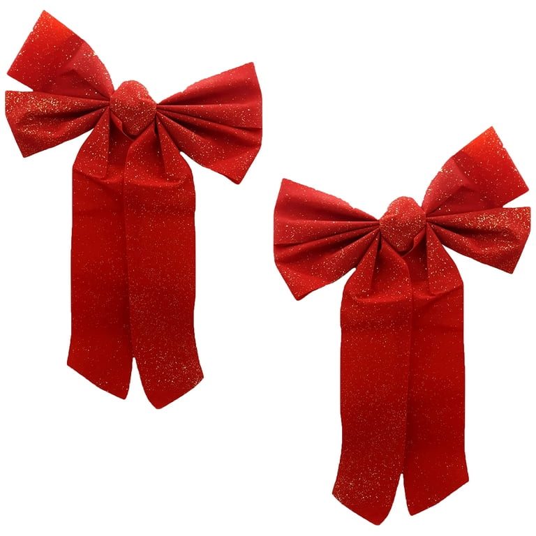Black Duck Brand Christmas Holiday Red Velvet Glitter Decorative Bows - 11  x 16 (2 Bows)