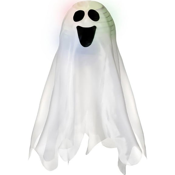 Halloween Light-Up Hanging Ghost Decoration – 18" x 6" White Fabric Ghost with LED Lights for Indoor & Outdoor Spooky Décor