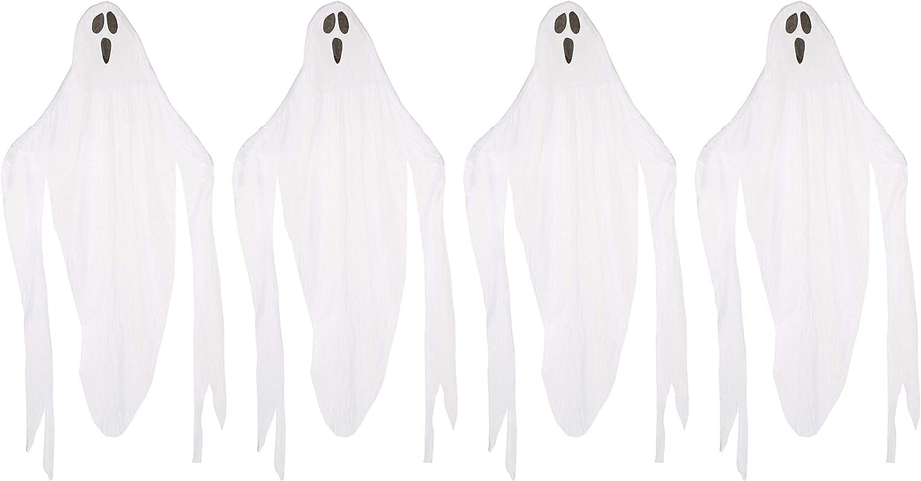 Set of 4 White Fabric Hanging Ghosts for Halloween