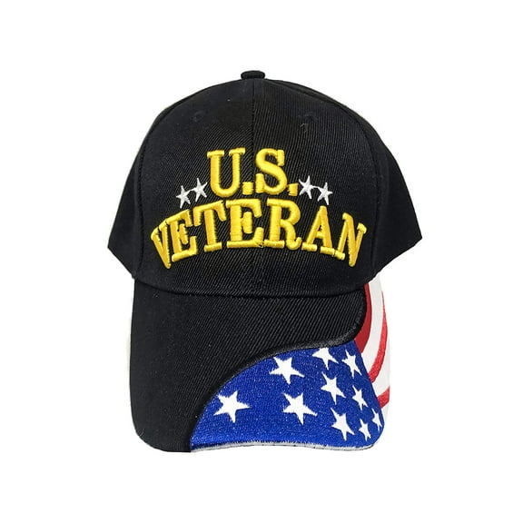 Black Duck Brand Embroidered U.S. Veteran Adjustable Baseball Hat/Cap with Stars & Stripes on Bill (1 Hat)