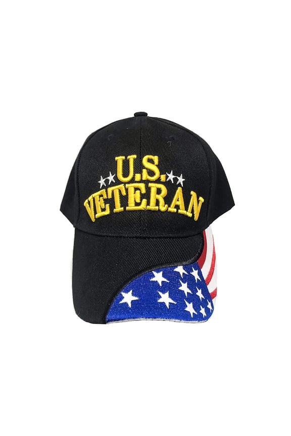 Embroidered U.S. Veteran Adjustable Baseball Hat/Cap with Stars & Stripes on Bill (1 Hat)