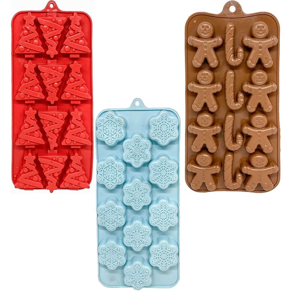 Black Duck Brand Holiday/Christmas Shaped Silicone Ice Cube Trays/Food Molds - Set of 3