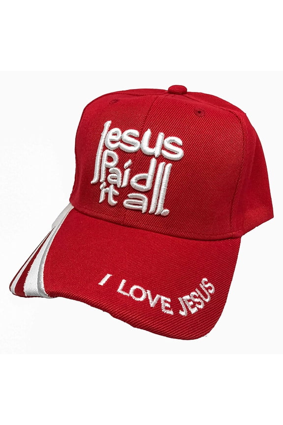Jesus Paid It All / I Love Jesus Adjustable Baseball Cap (Red)