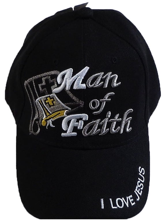 Man of Faith I Love Jesus Adjustable Baseball Cap, Multiple Colors Available (Black)
