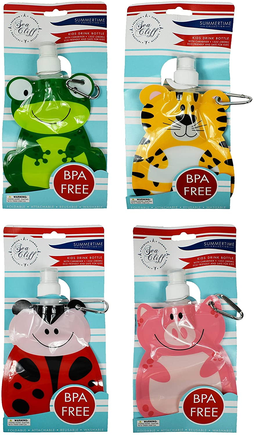 Black Duck Brand Set of 2 Flexible 13 oz Eco-Friendly Water Bottles with Carabiner & Animal Designs