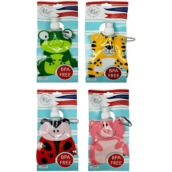 Black Duck Brand Set of 2 Flexible 13 oz Eco-Friendly Water Bottles with Carabiner & Animal Designs