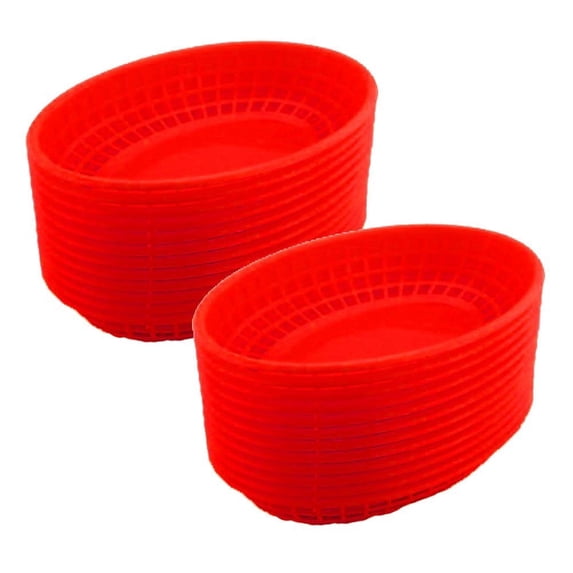 Black Duck Brand Set of 24 Red Oval Fast Food / Deli Baskets, 9.25 by 5.67-Inch