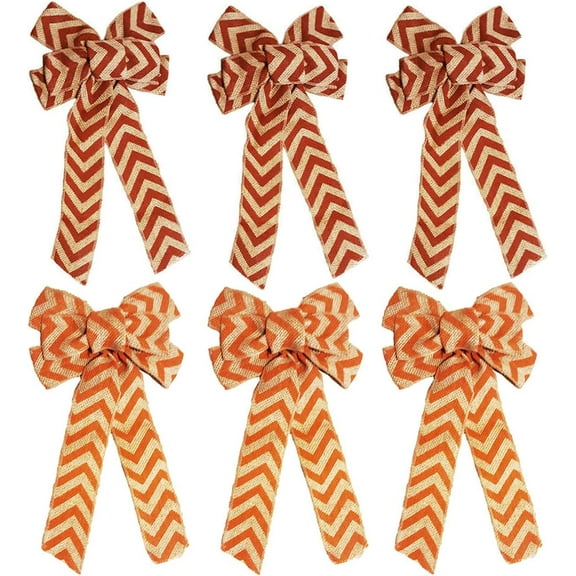 Black Duck Brand Set of 6 Chevron Burlap Bows - Rustic Themed - Measures 8.5" W x 16" L - Burlap Ribbon Bows - Holiday Decorations