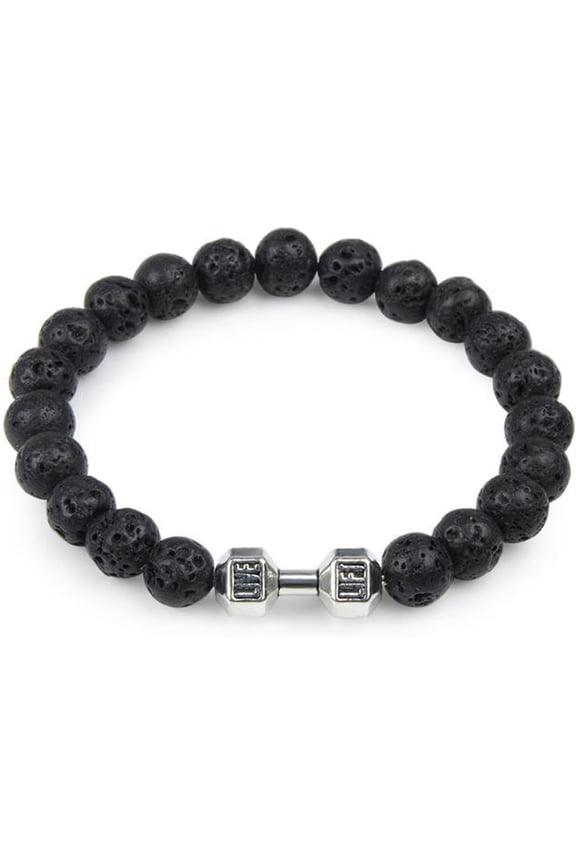 Black Dumbbell Bracelet For Men,Volcanic Lava Stone Adjustable Natural Stone Beads Bracelet,Fitness Alloy Barbell Charm Jewelry Gifts For Men
