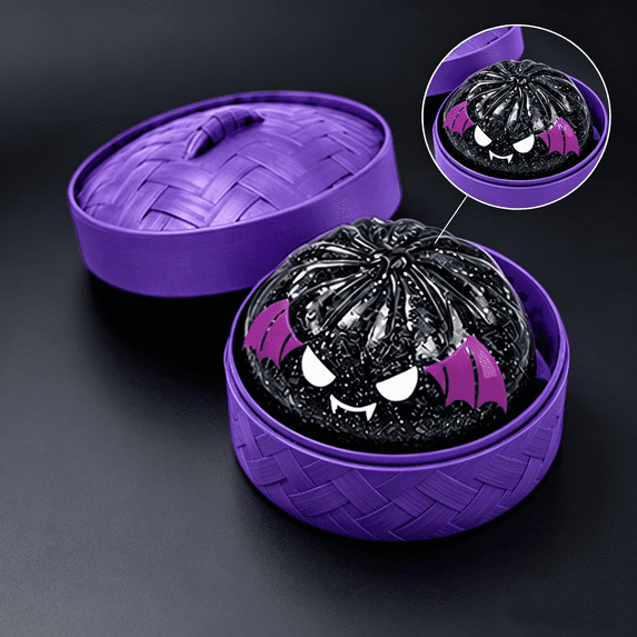 Black Dumpling Squeeze Toys, Giant Squishy Bun Bao with Steamer Box, Sensory Fidget Toy