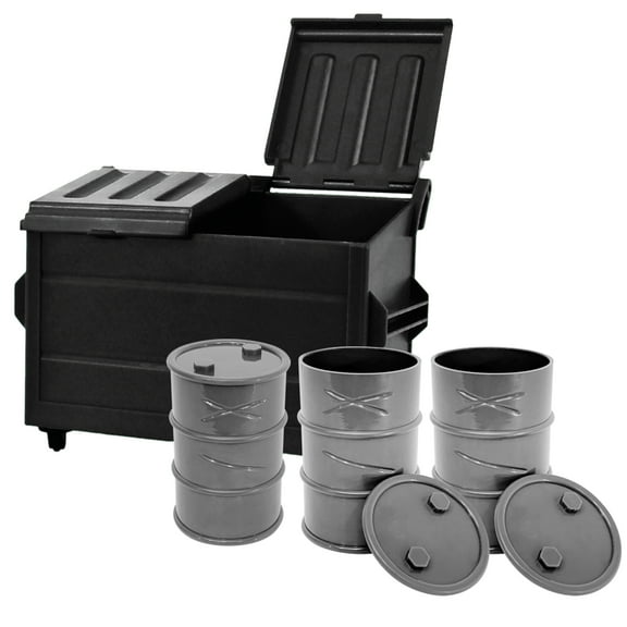 Black Dumpster & 3 Gray Oil Drums for WWE Wrestling Action Figures
