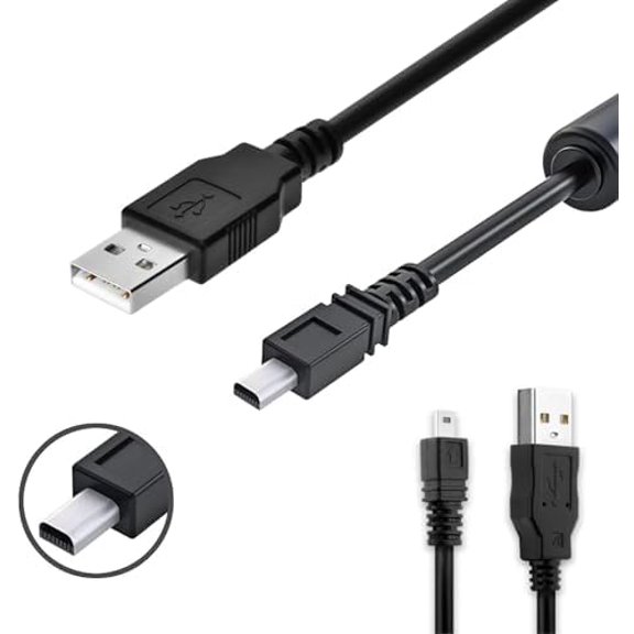 Black Durable 8 Pin Mini USB Cable 4.9ft - USB 2.0 A to 8-Pin Mini B Cable w/Ferrite for Digital Cameras Cellular Phones MP3 of Nikon/Fuji/Sony/Olympus/Panasonic