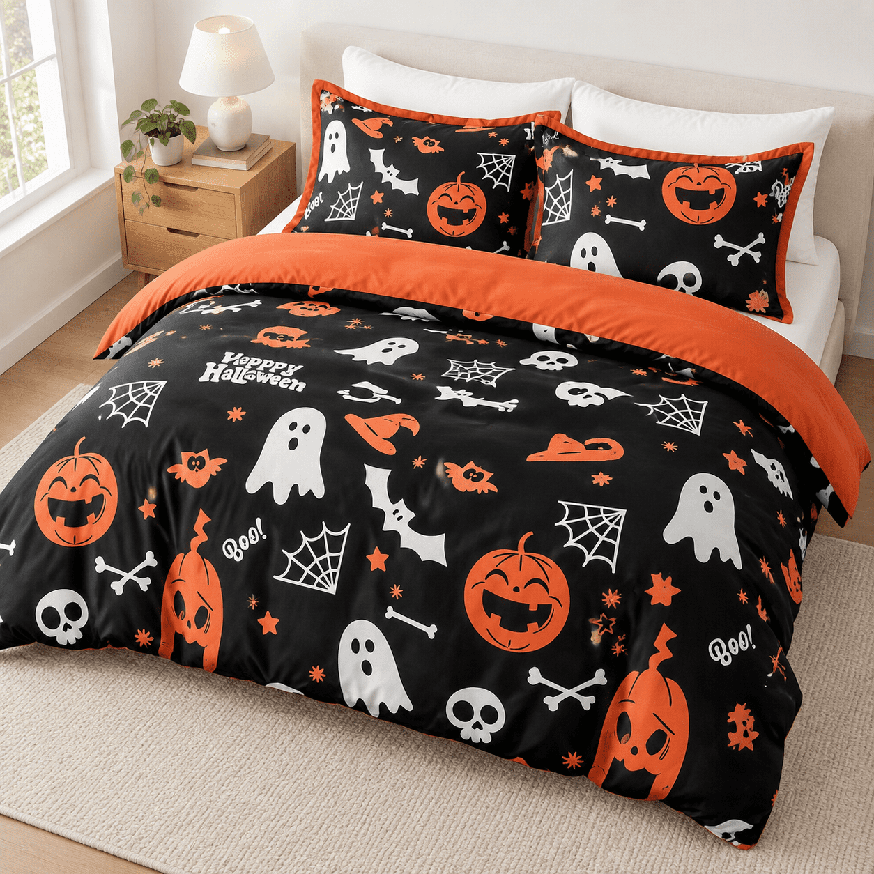 Black Duvet Cover Queen Size Pumpkin And Ghost - Walmart.com