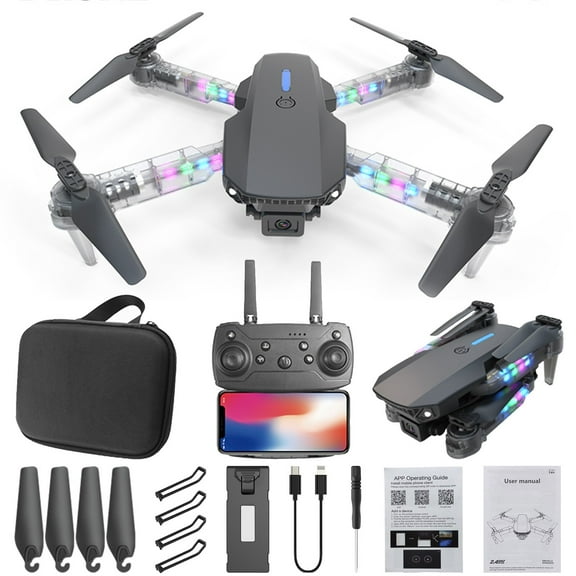 Black E88 Foldable Drone With 1080P Dual Camera Transparent Arm Wifi Fpv Altitude Hold 12 Min Flight Time With Remote Control For Beginners And Adults