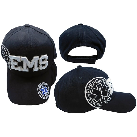 Black EMS Emergency Medical Service White Shadow Embroidered Cap Hat