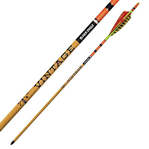 Black Eagle 19/64" Factory Fletched Arrows, Vintage Crested Feathers, Yellow/Orange, 6 Pack, .005" Straightness, 350 Spine (332)