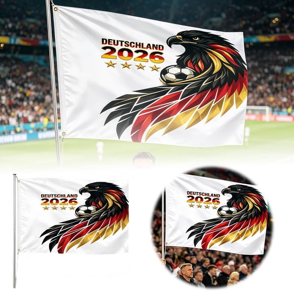 Black Eagle Football Pattern Deutschland Color Flag, Heavy Duty Waterproof Polyester Hanging Banner for Sports Fan Cave Backyard Bar Indoor Outdoor Home Decoration