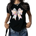 thumbnail image 1 of Black Easter Bunny Bow Graphic Print Tshirt Graphic Tees Shirts Cute Spring Easter Holiday Bunny Lover Outfit S-5XL Tops, 1 of 5