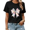thumbnail image 1 of Black Easter Bunny Peep Bow Print T-Shirt Graphic Tees Shirts Easter Holiday Casual S-5XL Tops, 1 of 5