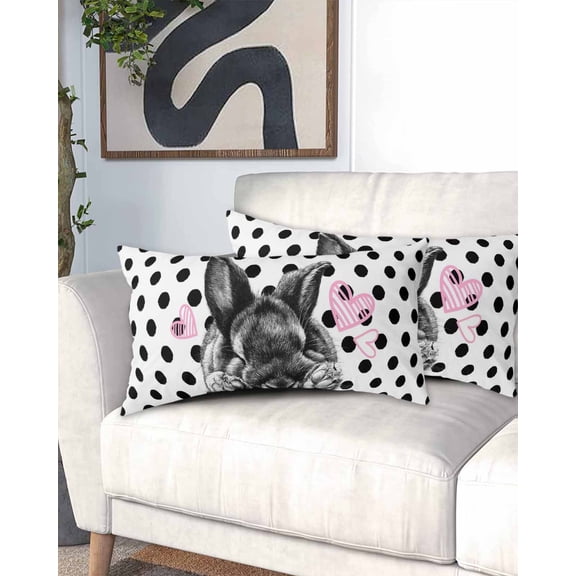 Black Easter California King Pillow Case - Microfiber Bed Throw Pillow Covers, Spring Modern Cute Bunny Polka Dot Decorative Lumbar Pillow Cover with Envelope Closure for Sofa/Travel 20"x40"