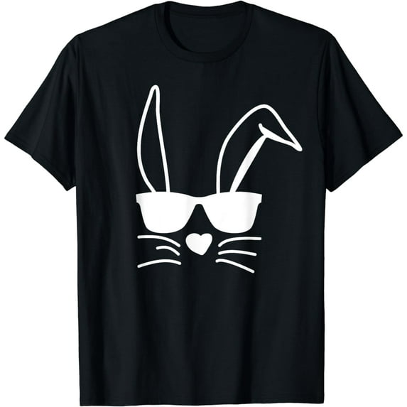 Black Easter T-Shirt: Classic Fit, Hip Sunglasses Bunny, Roundneck, Short Sleeve