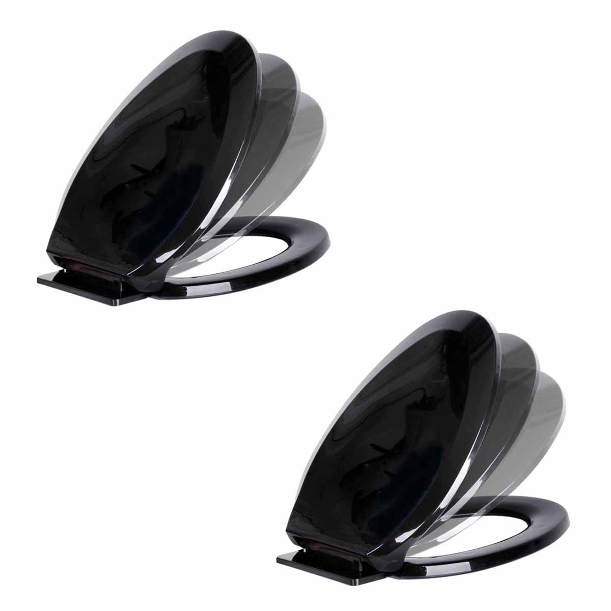 Black Easy Close No Slam Plastic Elongated Toilet Seat Set of 2